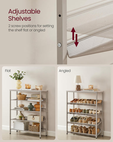 VASAGLE shelves with shoes demonstrate space for 16-20 pairs.