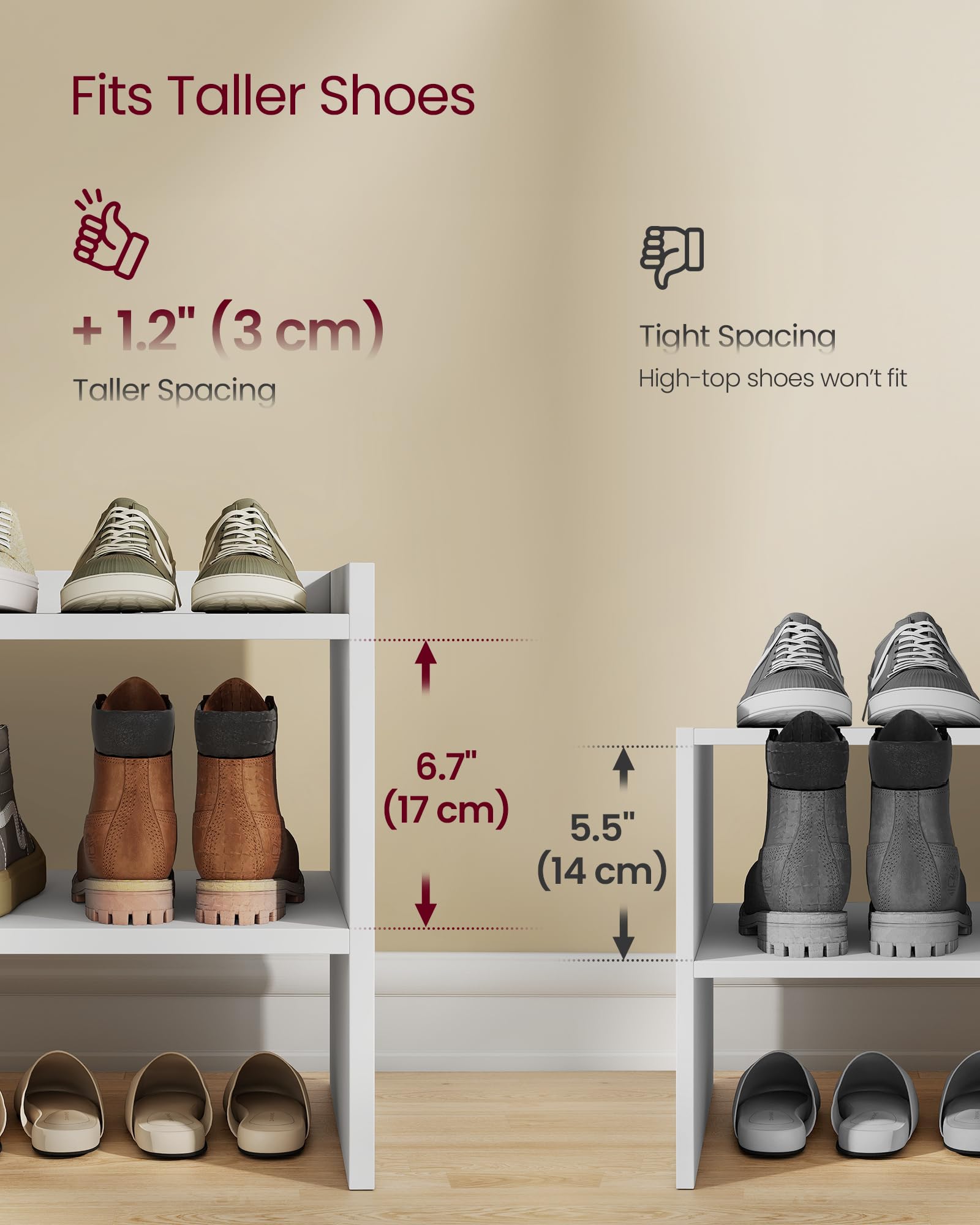 VASAGLE shoe rack white finish highlights a clean, modern entryway organization