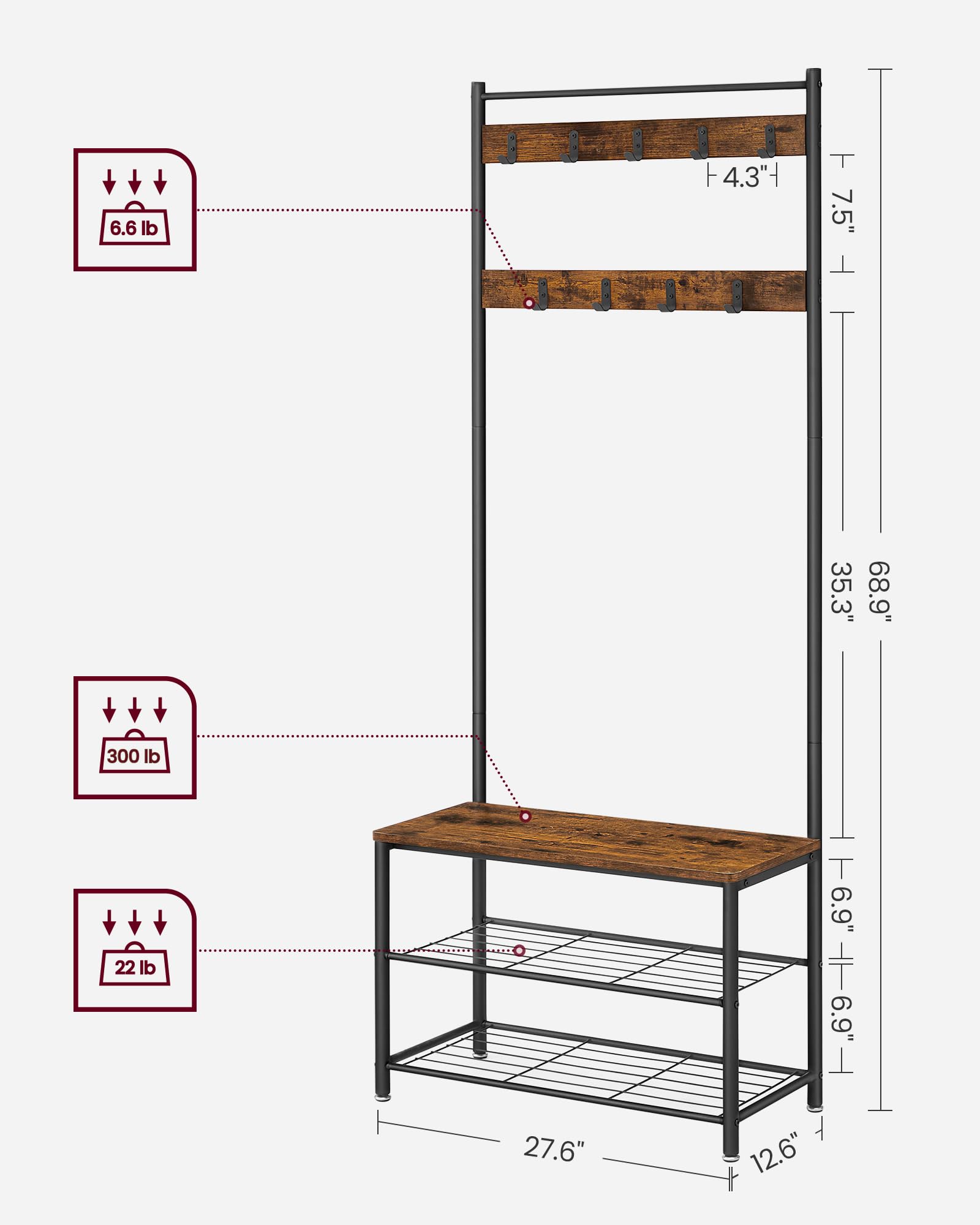 VASAGLE shoe storage shelves help organize footwear and boxes.