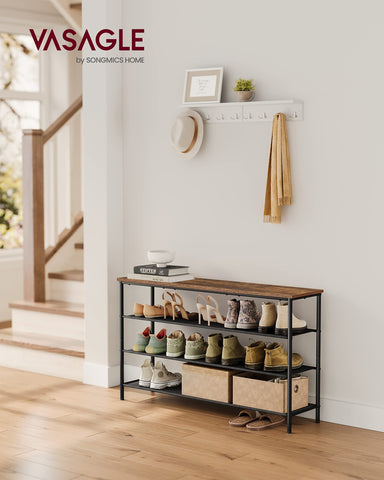 VASAGLE storage shelf shows three fabric shelves for easy sorting