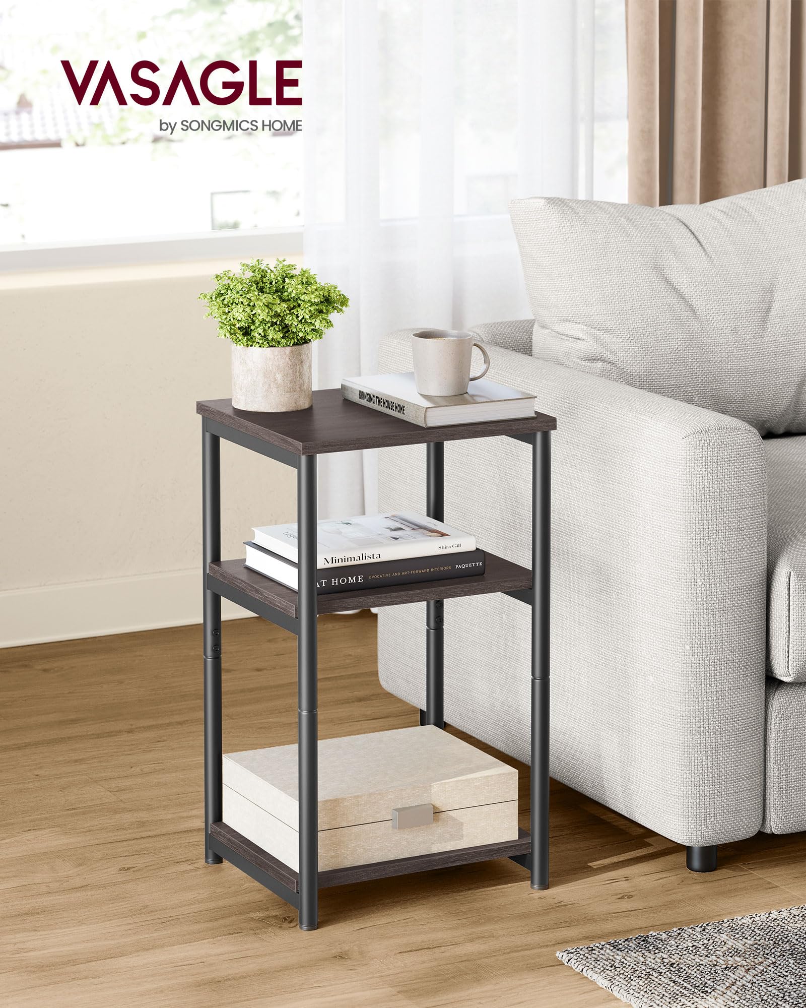VASAGLE side table in chestnut brown and matte black finish adds industrial style.