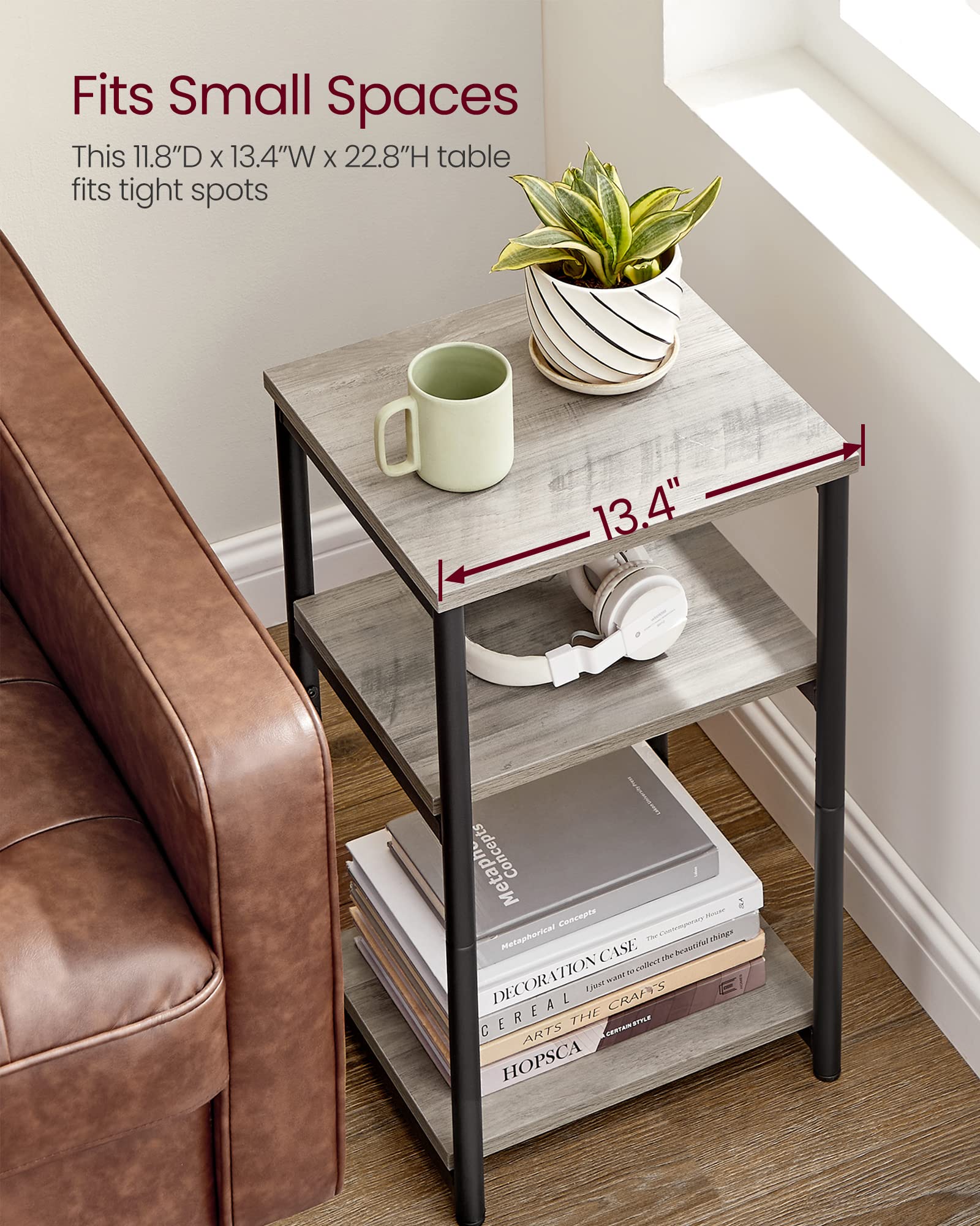 VASAGLE side table greige with matte black frame in a room