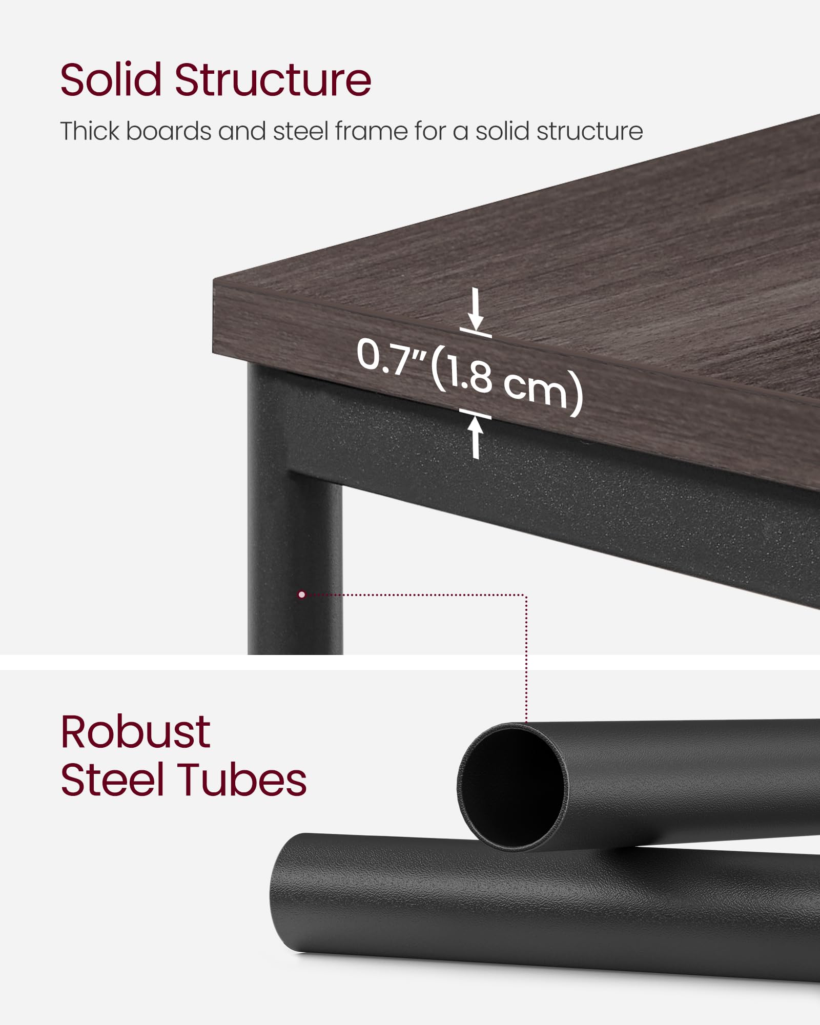 VASAGLE end table provides accessible storage across three open tiers.