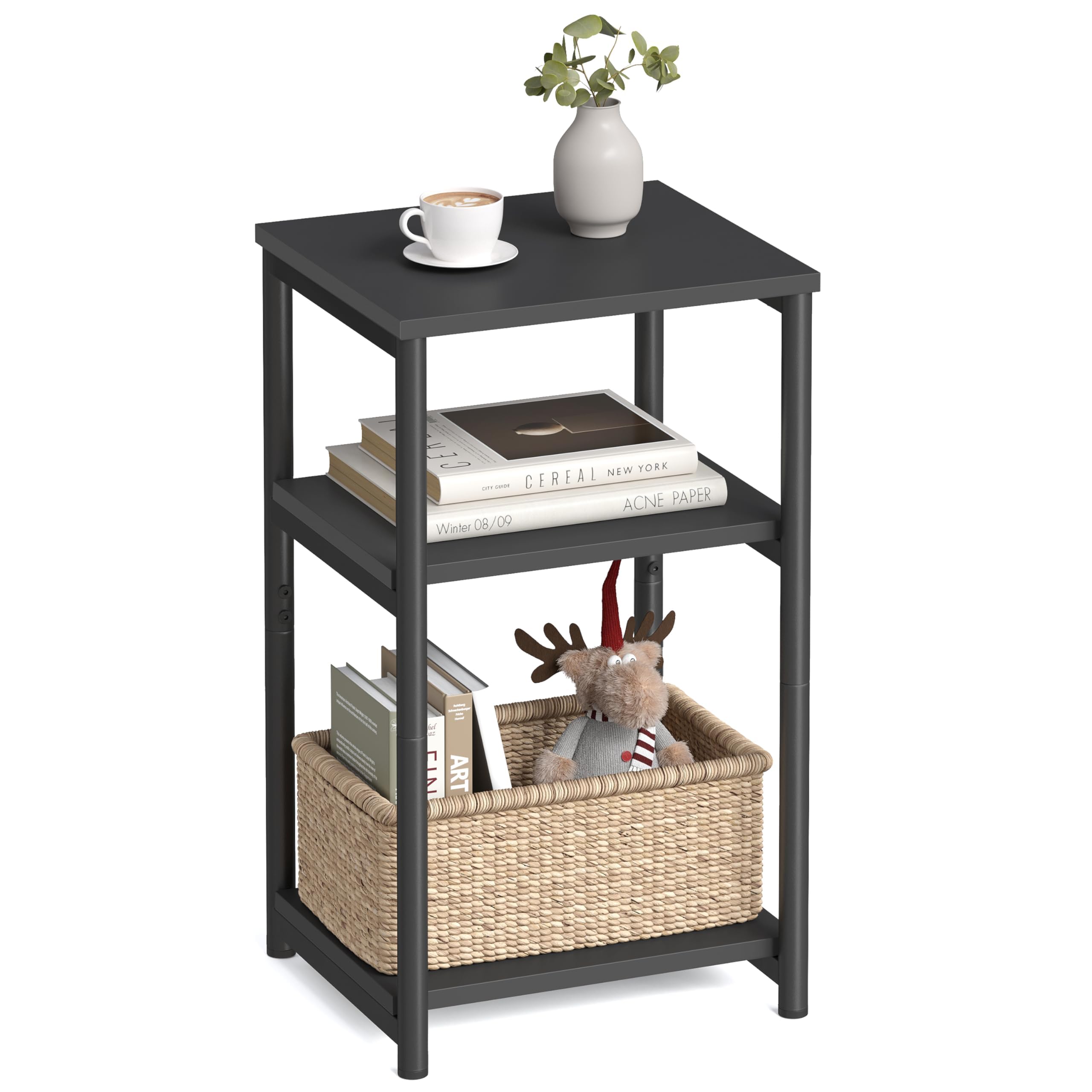 VASAGLE side table top display in industrial black, ideal for small spaces.