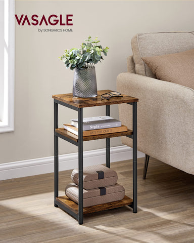 VASAGLE side table front view displays three storage tiers for organization