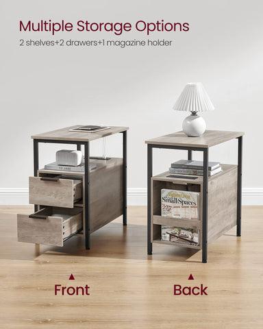 VASAGLE side table featuring two open shelves for quick storage and display.