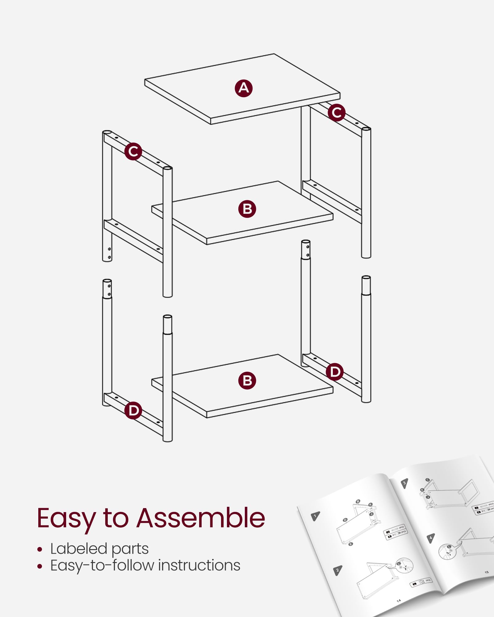 VASAGLE ULET273B68 adjustable feet stabilize on uneven floors