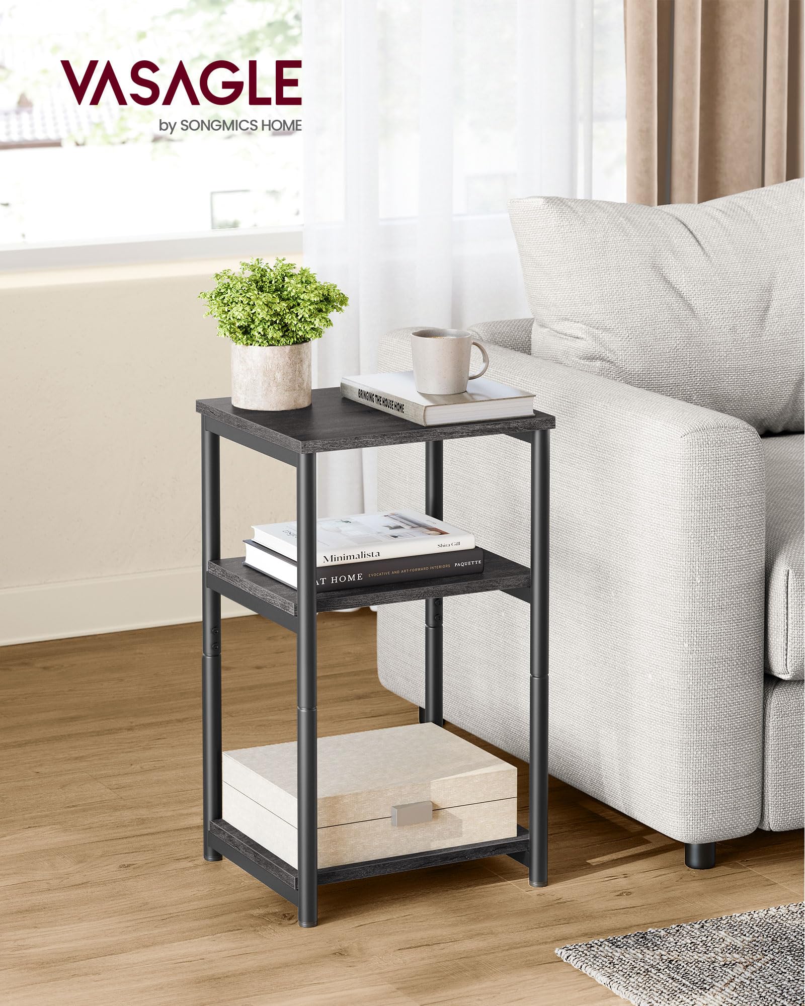 VASAGLE ULET273B68 open tiers ideal for remotes, books, and devices