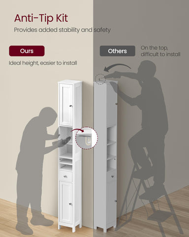 VASAGLE slim footprint cabinet fits tight corners in bathrooms and hallways.