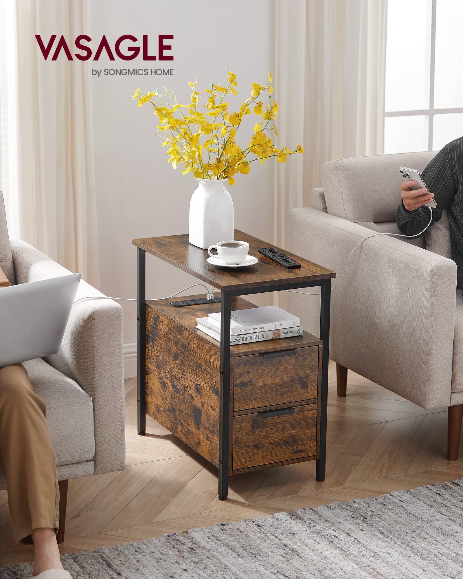 VASAGLE slim nightstand with two drawers for organized everyday items