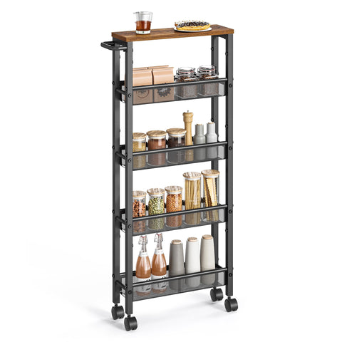 VASAGLE slim rolling cart with 5-tier narrow storage fits tight spaces for extra organization.