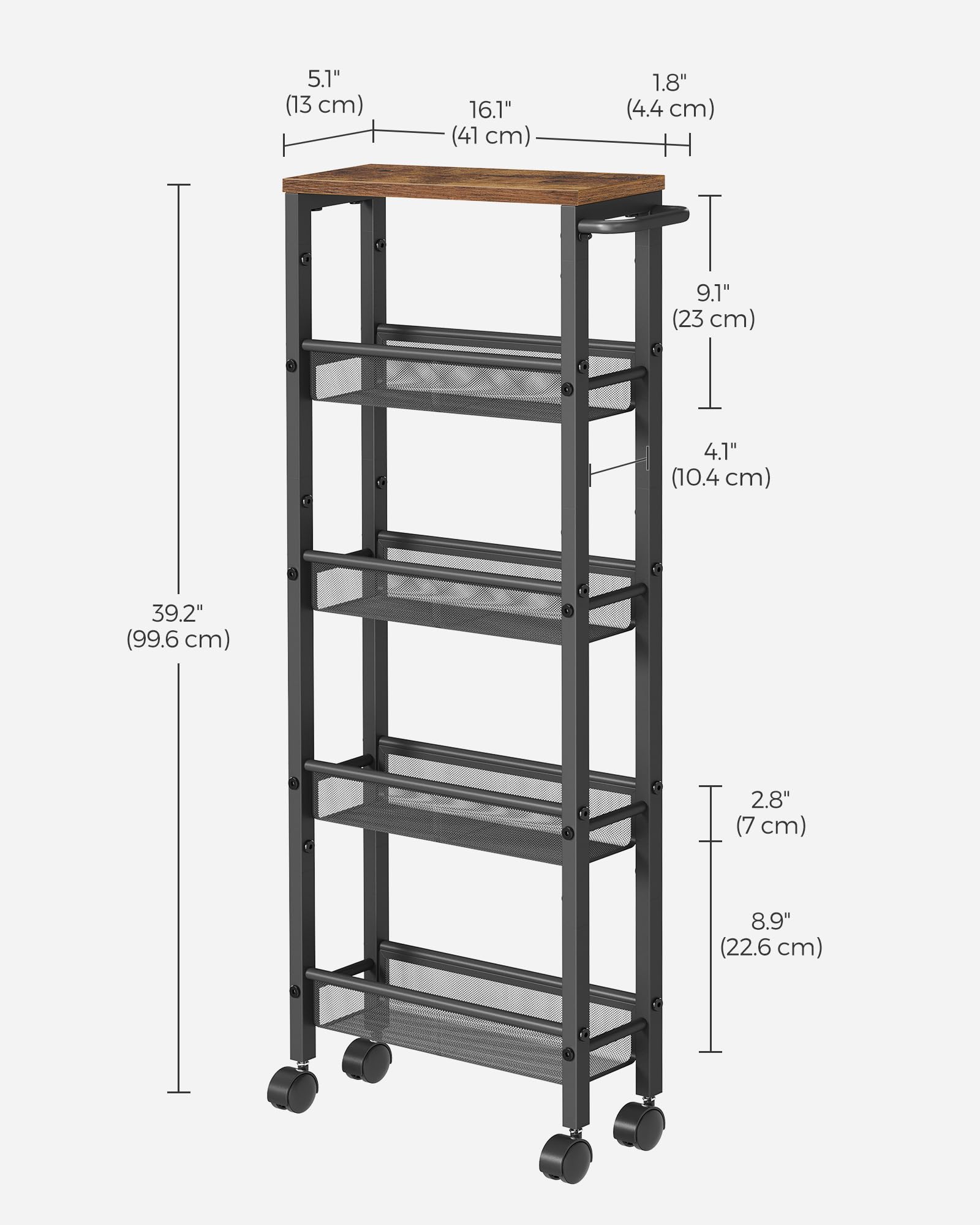 VASAGLE metal handle offers easy grip while moving the cart.