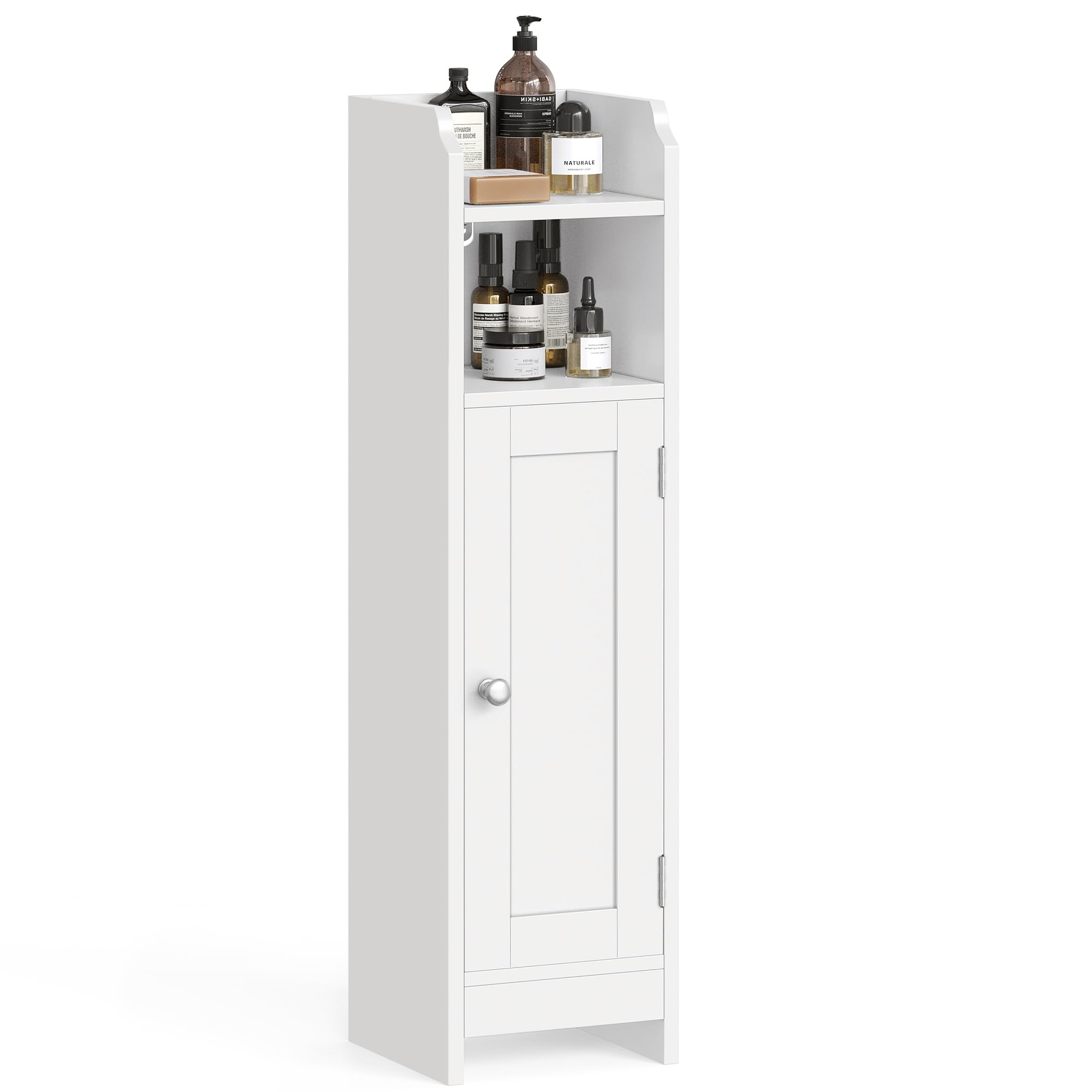 VASAGLE UBBC310W01 corner cabinet with door for compact bathroom storage, great for tight spaces.