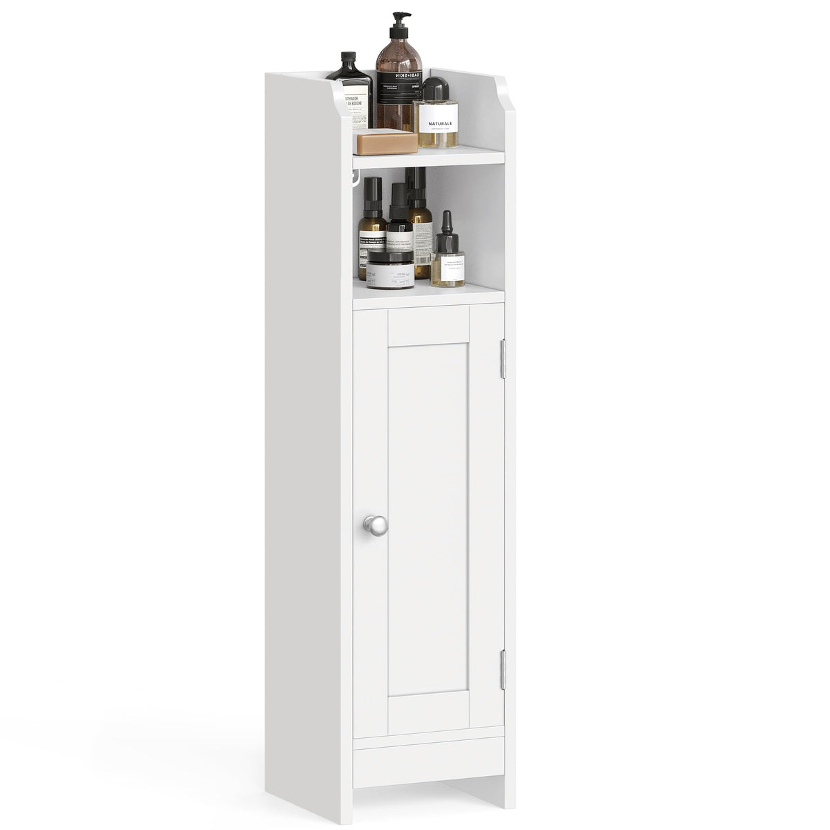 VASAGLE UBBC310W01 corner cabinet with door for compact bathroom storage, great for tight spaces.