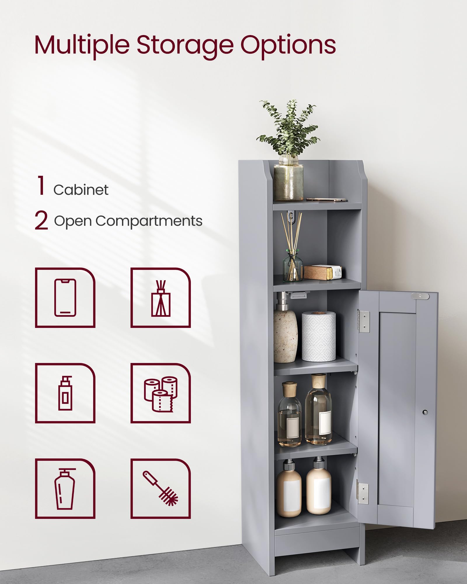 VASAGLE corner cabinet dove gray middle shelf for toiletries