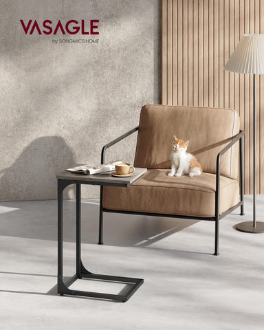 VASAGLE sofa side table with metal frame providing sturdy support for drinks or laptops.