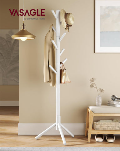 VASAGLE solid wood coat rack highlights 3-height options for kids and adults