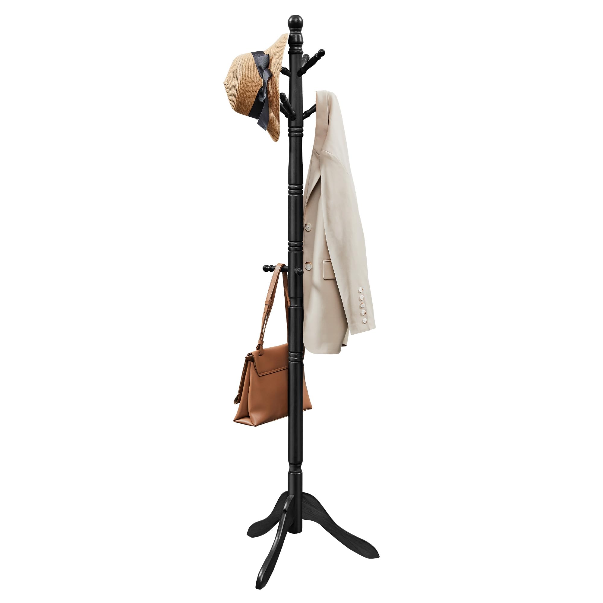 VASAGLE solid wood coat rack base provides stable support for heavy items.