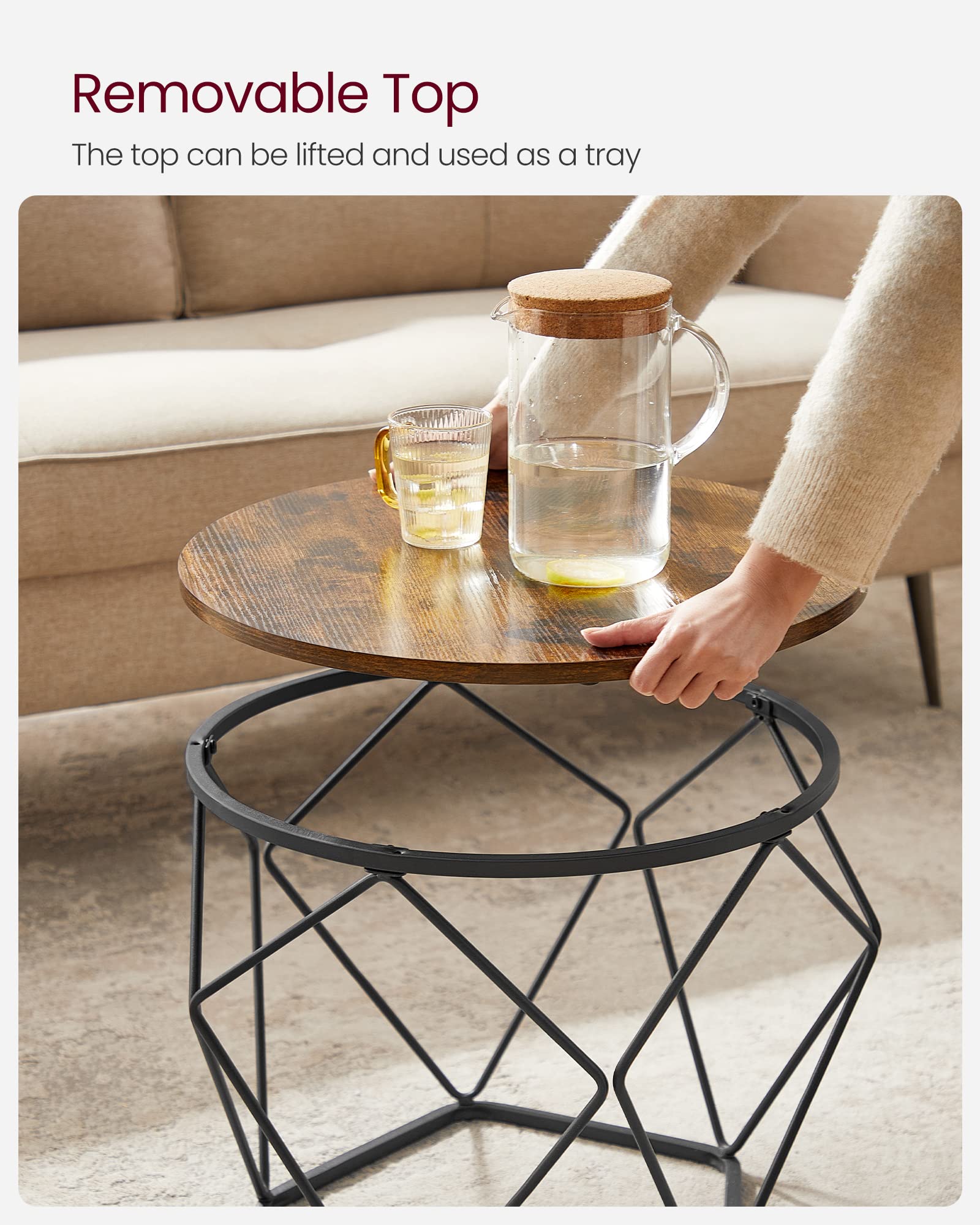 VASAGLE steel-frame detail emphasizes sturdy construction and geometric base.