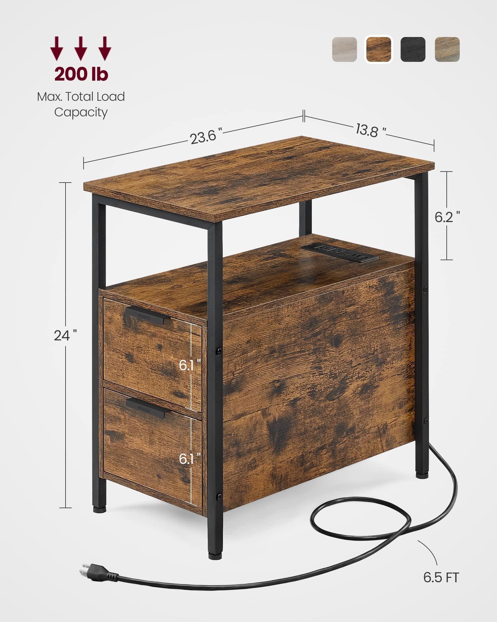 VASAGLE steel and particleboard construction ensures sturdy bedside support