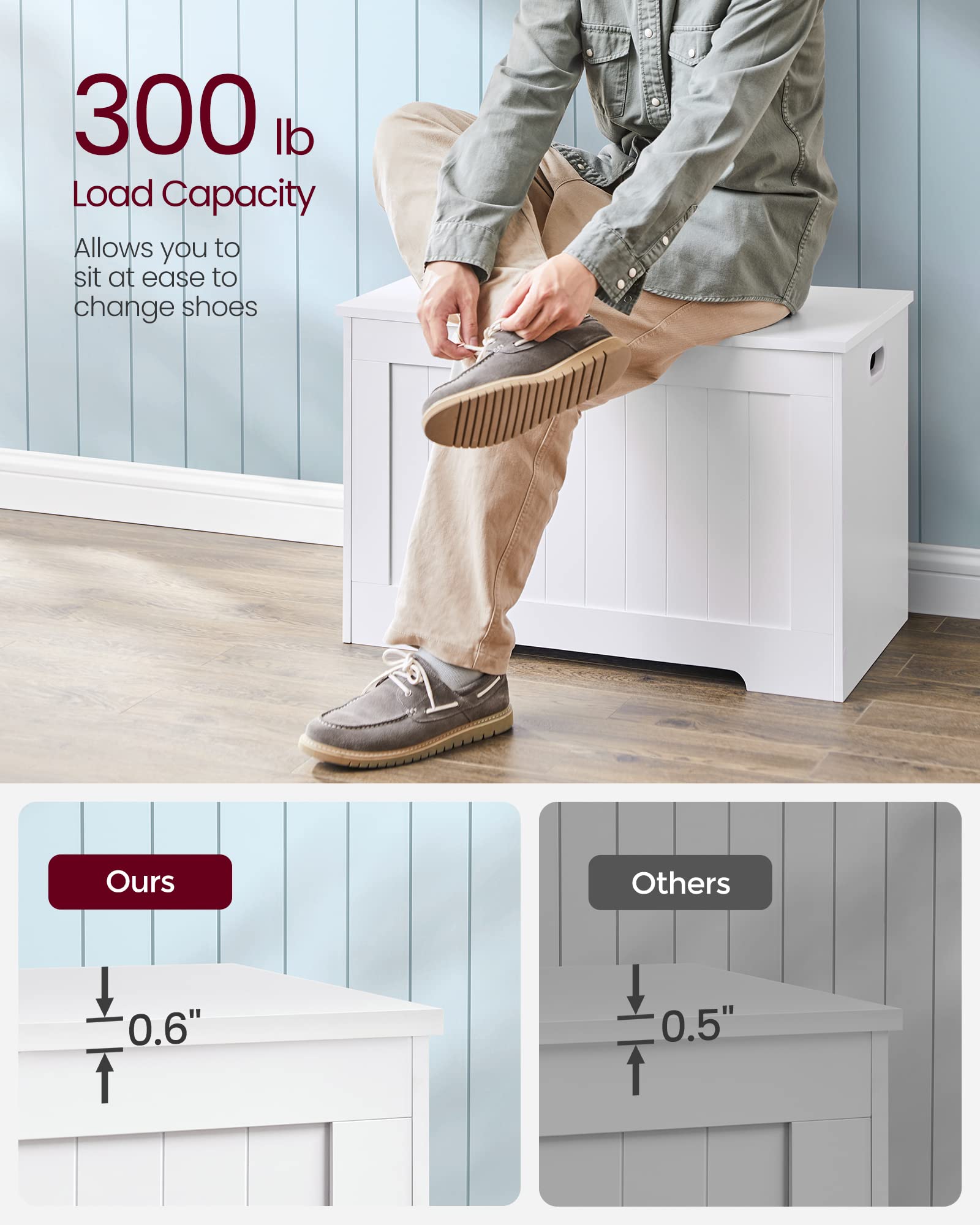 VASAGLE storage chest bench end view with convenient side handles