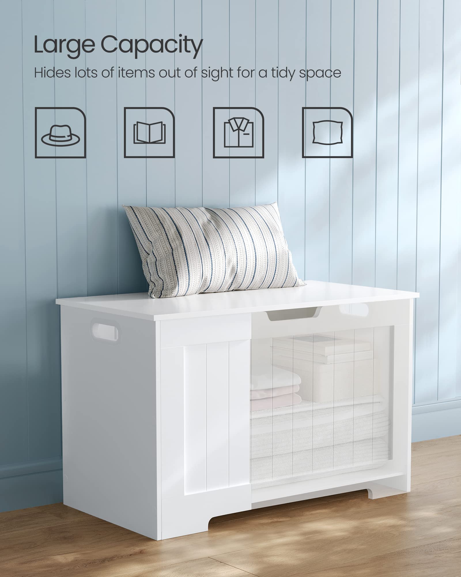VASAGLE storage chest bench lid close with safe, quiet hinge action