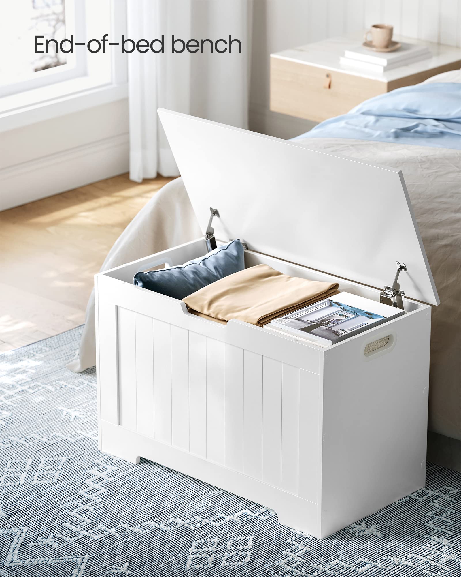 VASAGLE storage chest bench side view showing sturdy top for seating