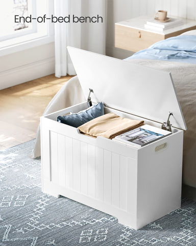 VASAGLE storage chest bench side view showing sturdy top for seating