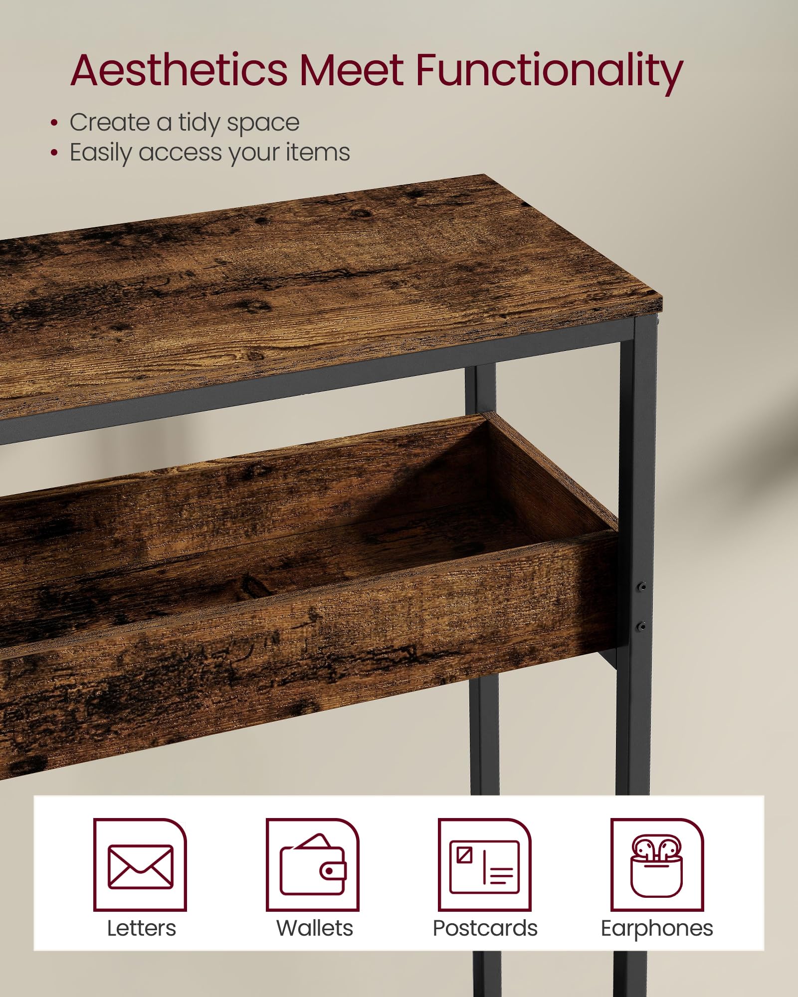 VASAGLE sturdy frame of particleboard and steel supports daily use.