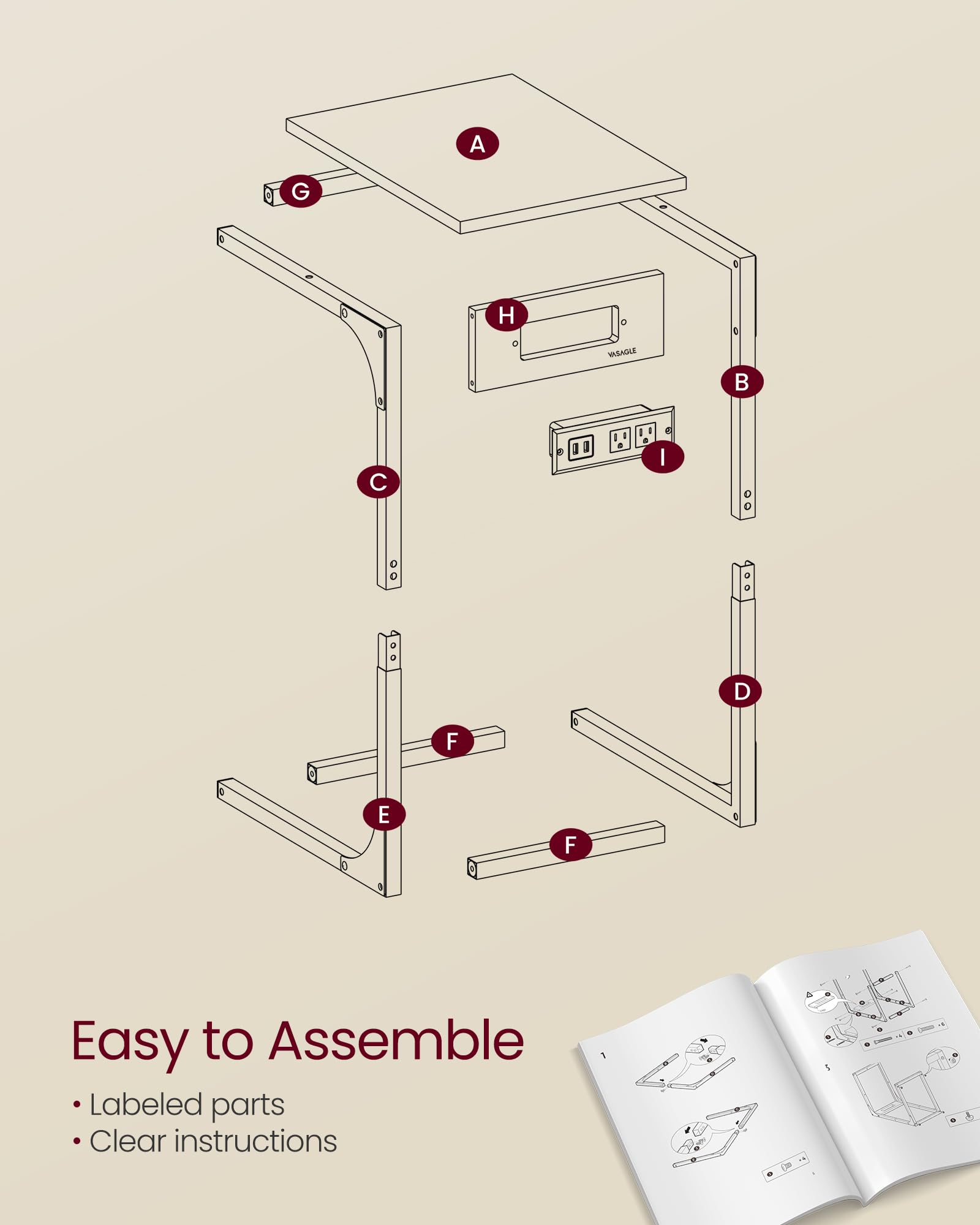 Sturdy particleboard surface with steel frame in VASAGLE table