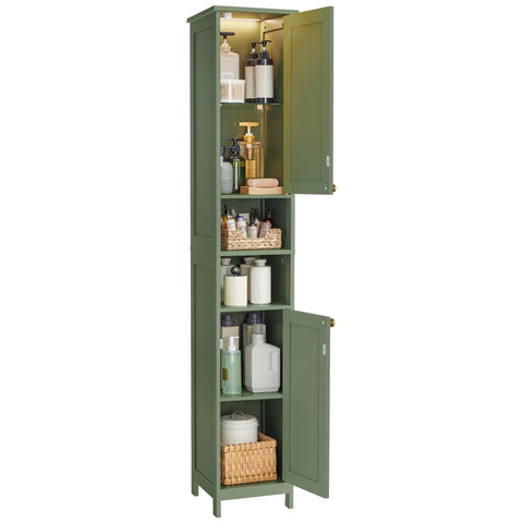 VASAGLE tall storage cabinet with lights on doors for easy visibility in small spaces