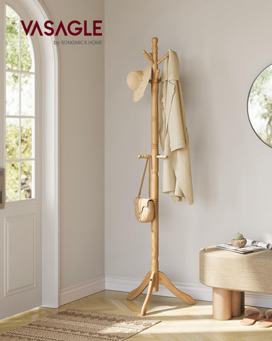VASAGLE ten-hooks coat tree keeps jackets and bags organized