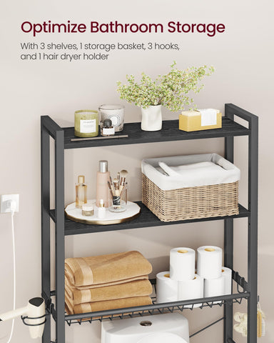 VASAGLE toilet storage basket holder keeps essentials organized.
