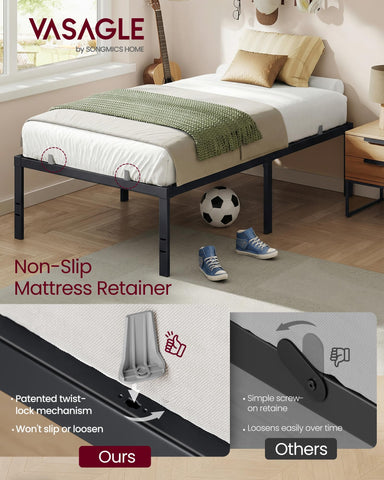 VASAGLE twin bed frame showcases 550 lb capacity for stable use.