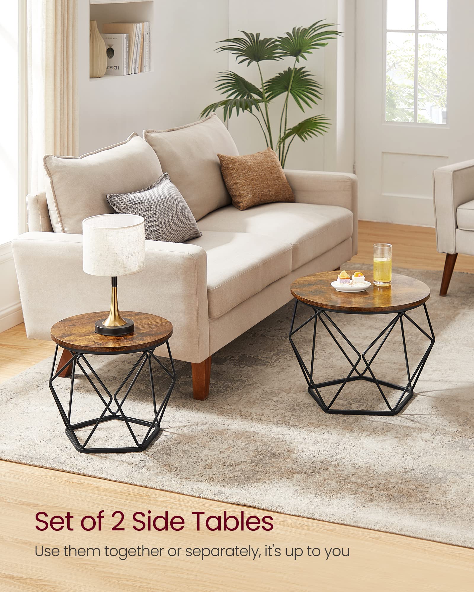 VASAGLE two tables shown assembled for versatile living space layouts.