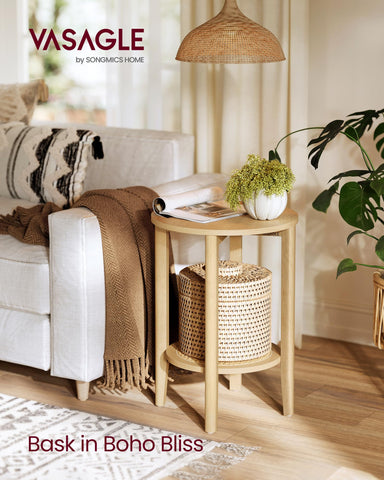 VASAGLE two-tier shelf with rattan-look design adds stylish storage