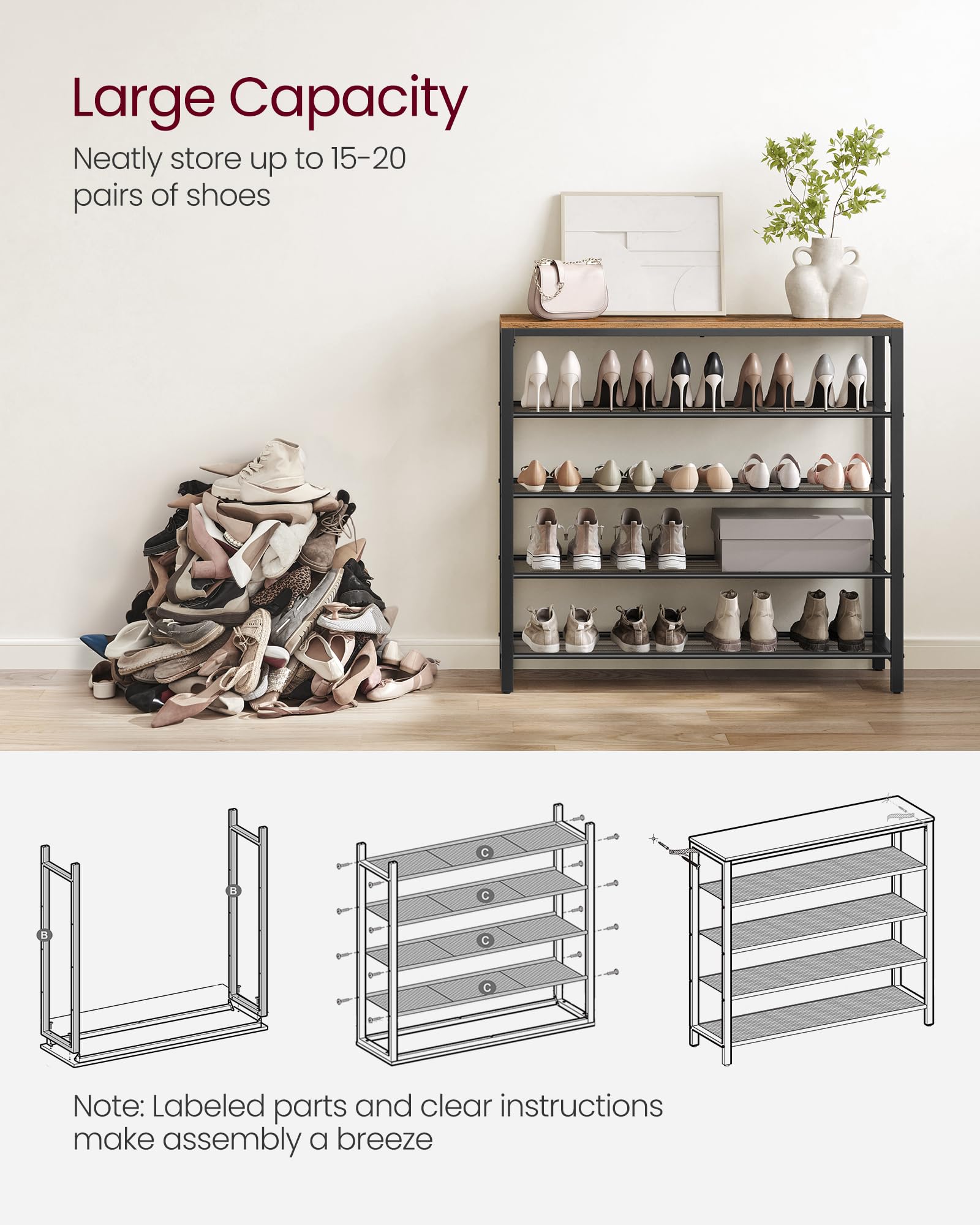 VASAGLE ULBS15BX adjustable feet protect floors on uneven surfaces.