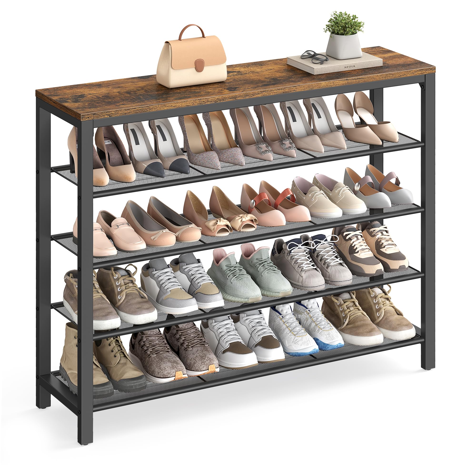 VASAGLE ULBS15BX front view with rustic brown and black finish for stylish hallway organization.