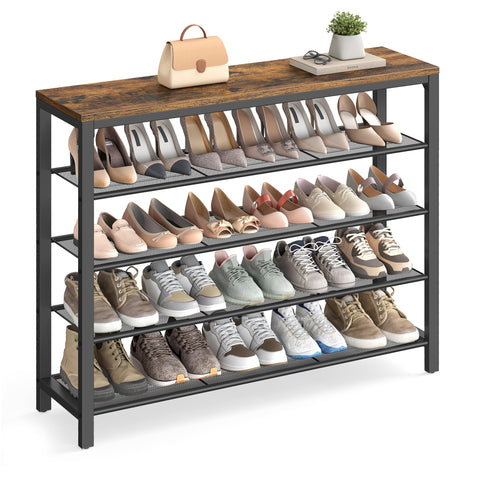 VASAGLE ULBS15BX front view with rustic brown and black finish for stylish hallway organization.