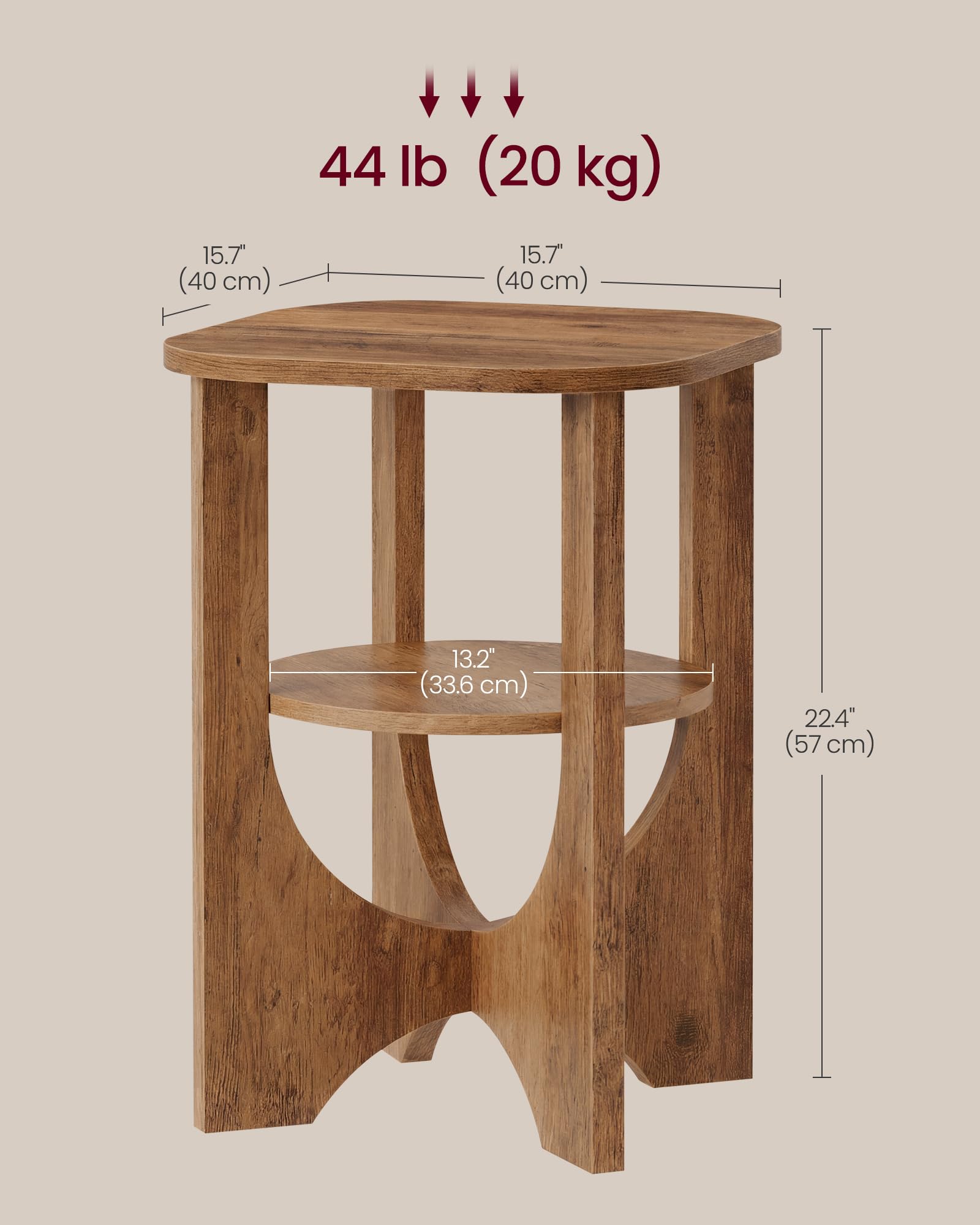 VASAGLE ULET233M101S dimensions 15.7 x 15.7 x 22.4 inches compact nightstand