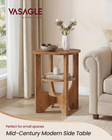 VASAGLE ULET233M101S side table lower shelf close-up shows organized storage option
