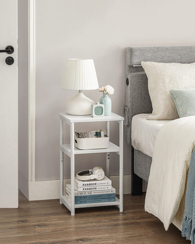 VASAGLE ULET273W14 bottom basket stores remotes and chargers neatly.
