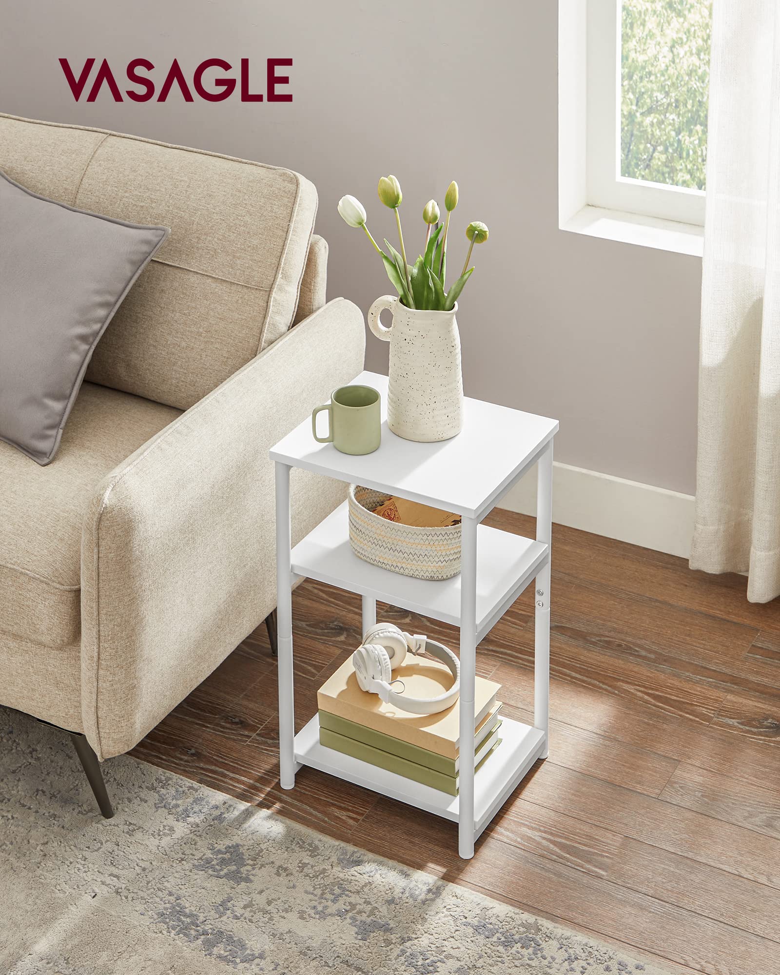 VASAGLE ULET273W14 middle shelf keeps your tablet or book within easy reach.