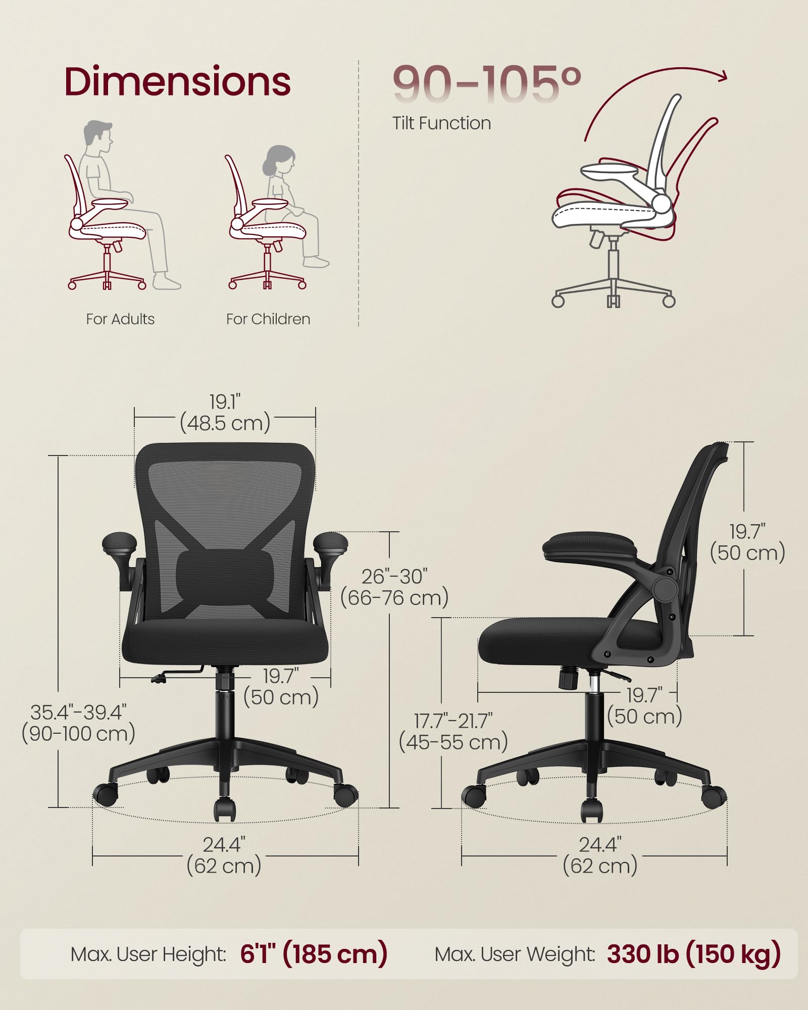 VASAGLE breathable mesh fabric keeps you cool during long work sessions