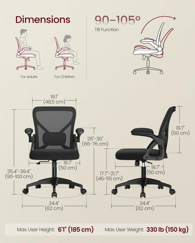 VASAGLE breathable mesh fabric keeps you cool during long work sessions