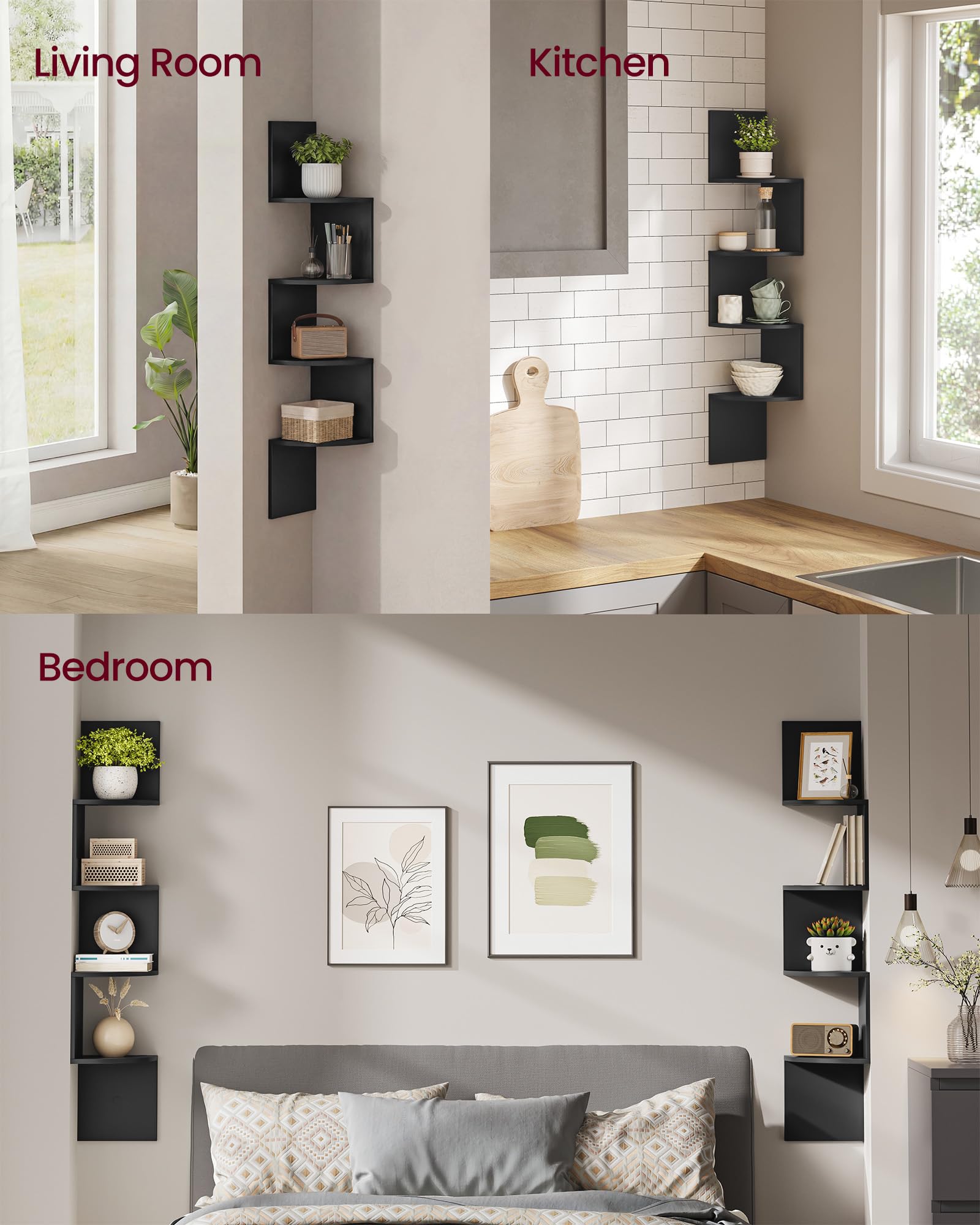 VASAGLE wall-mounted plant shelves ink black ready for plants and decor