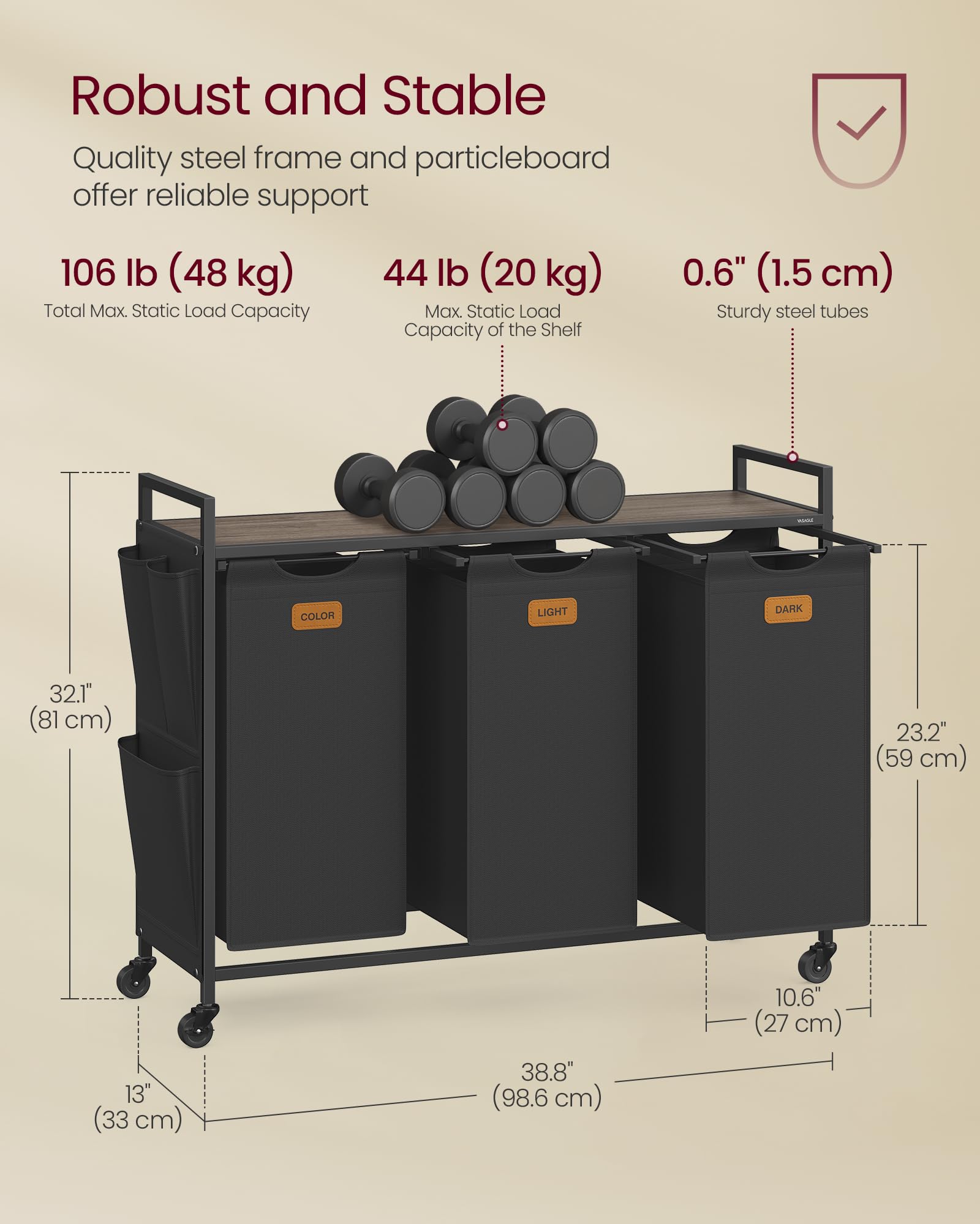 VASAGLE water-resistant fabric protects contents during storage and transport