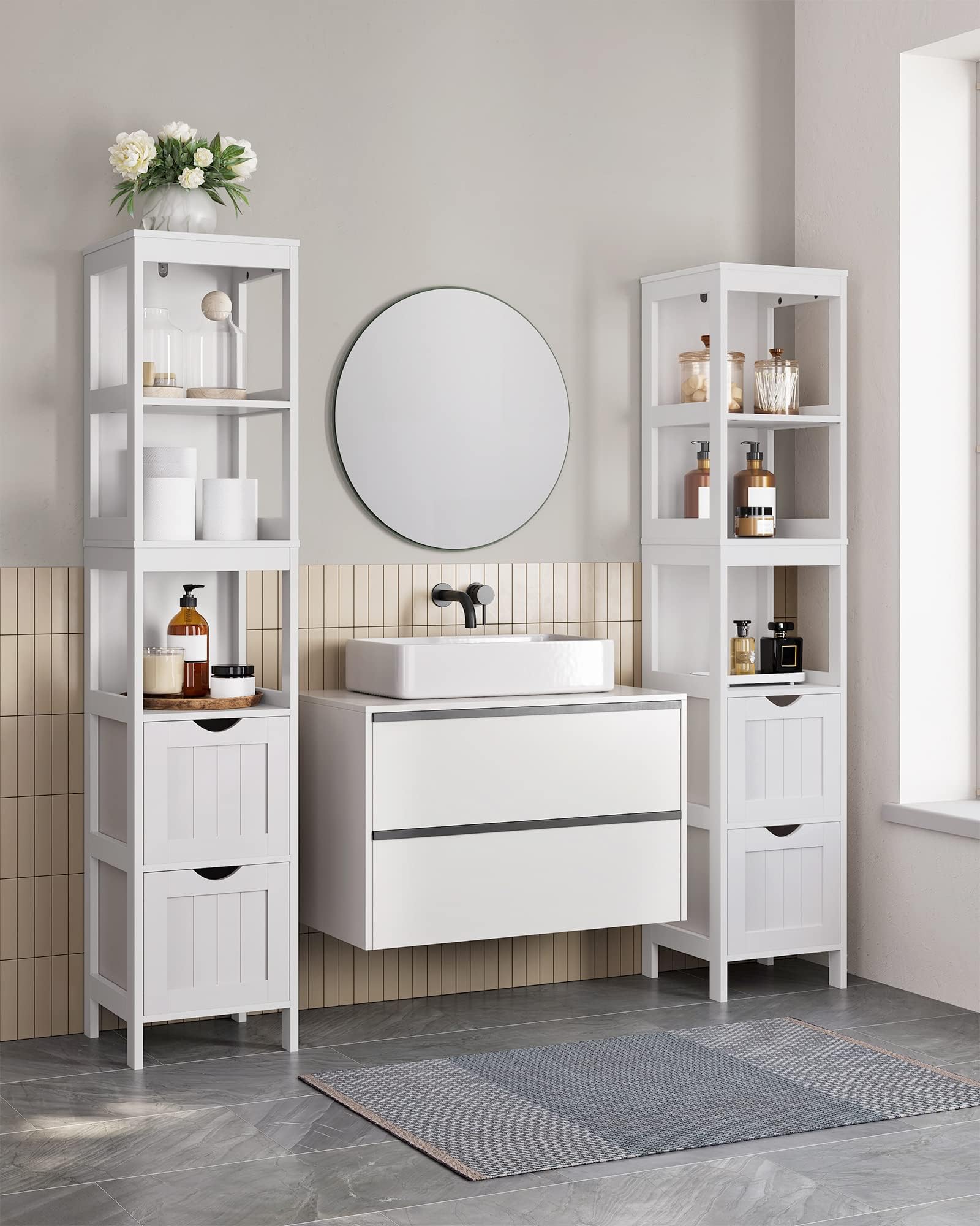 VASAGLE white wood finish cabinet blends with modern interiors and practical storage.