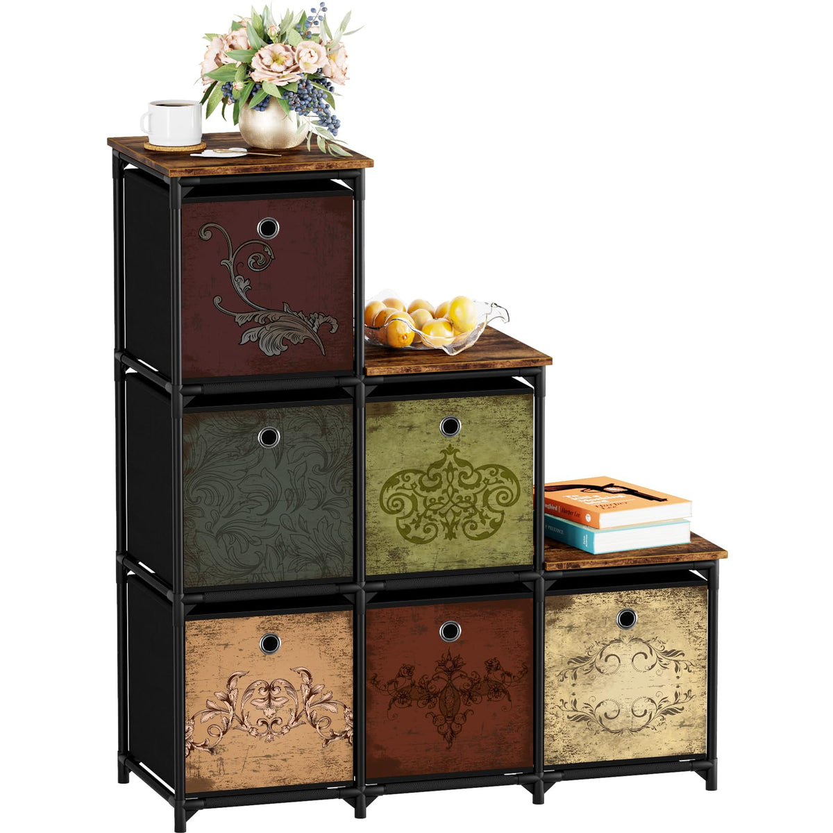 Vasicar 6-drawer patterned organizer cabinet with floral fabric drawers for bedroom storage
