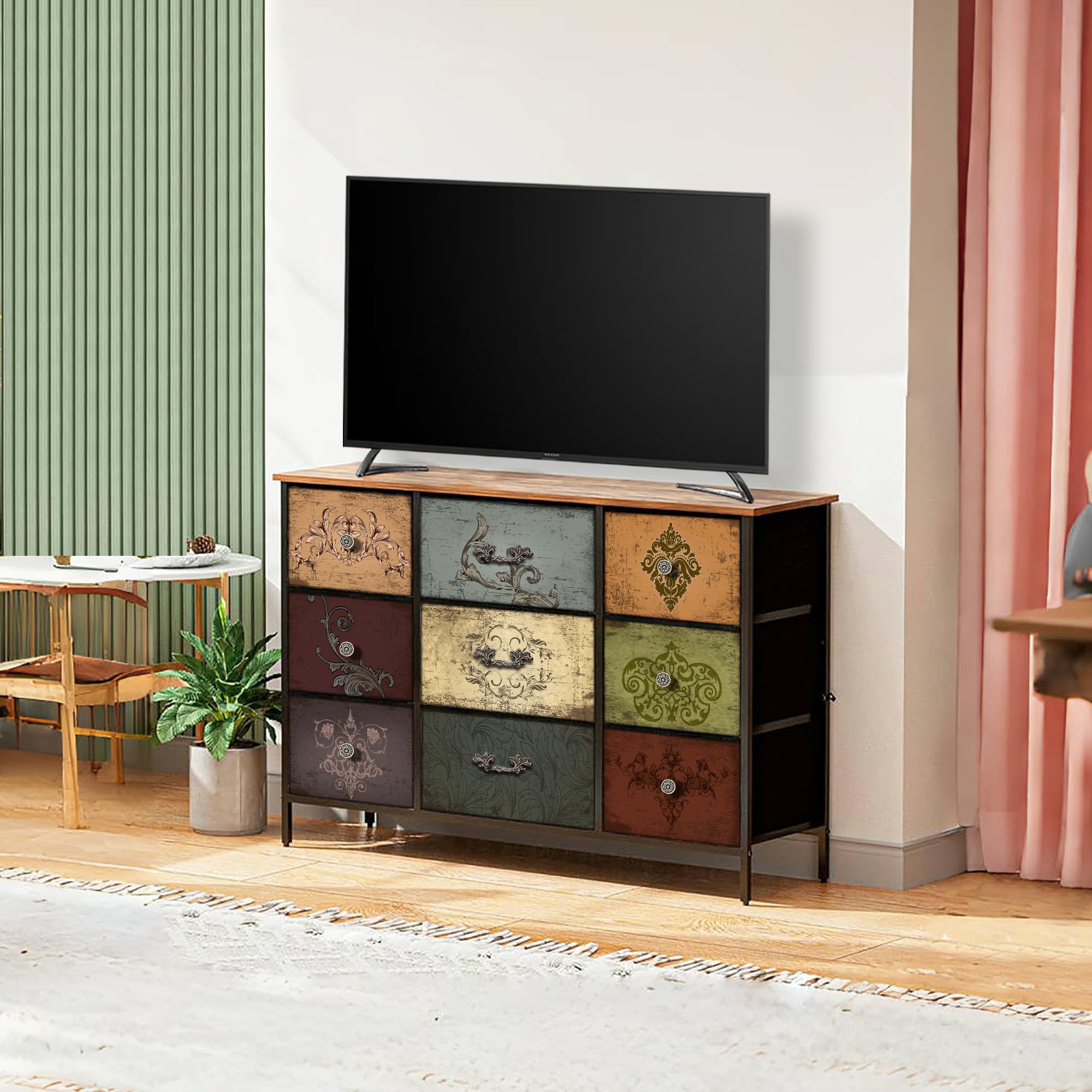 VASICAR colorful-pattern dresser adds a bright focal point to any room.